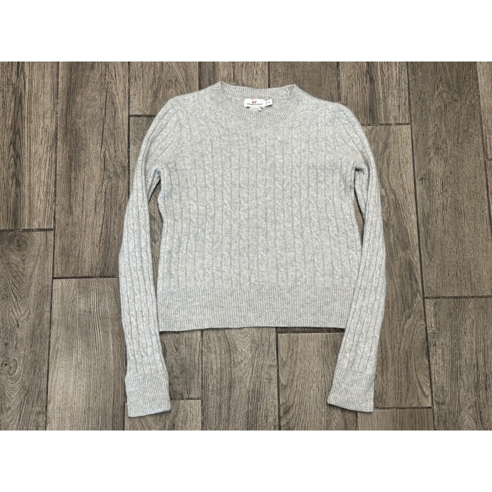 Vineyard Vines Women's 100% Cashmere Cable Knit Pullover Sweater XS Gray Cuffs